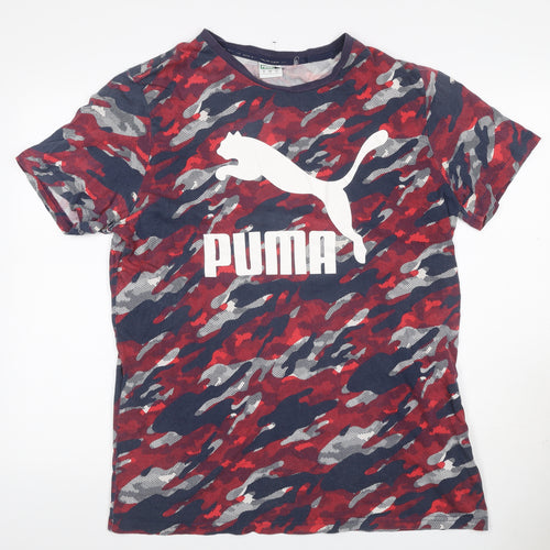 Puma Men's Red Blue Camo Logo Graphic Crew Neck T-Shirt Size L