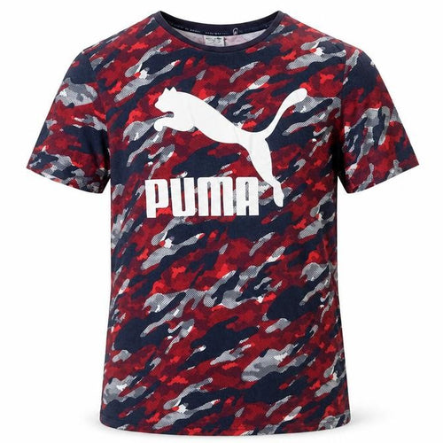 Puma Men's Red Blue Camo Logo Graphic Crew Neck T-Shirt Size L