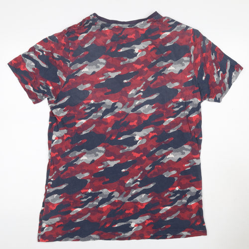 Puma Men's Red Blue Camo Logo Graphic Crew Neck T-Shirt Size L