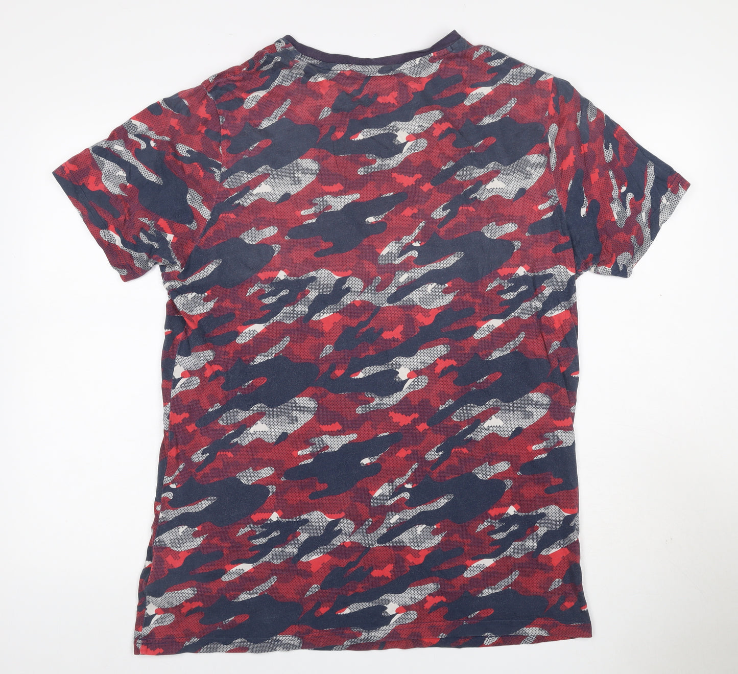 Puma Men's Red Blue Camo Logo Graphic Crew Neck T-Shirt Size L