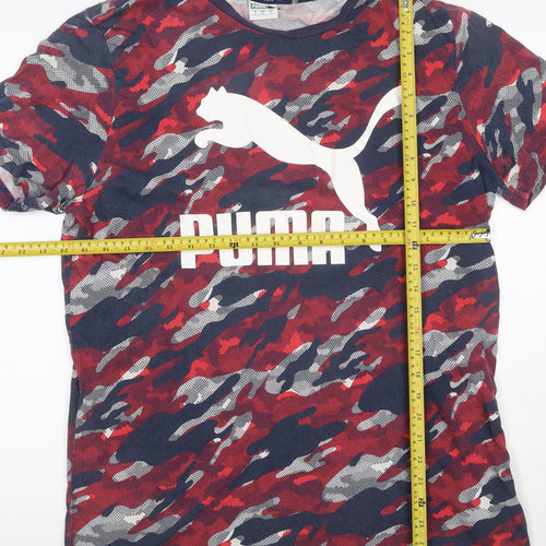 Puma Men's Red Blue Camo Logo Graphic Crew Neck T-Shirt Size L