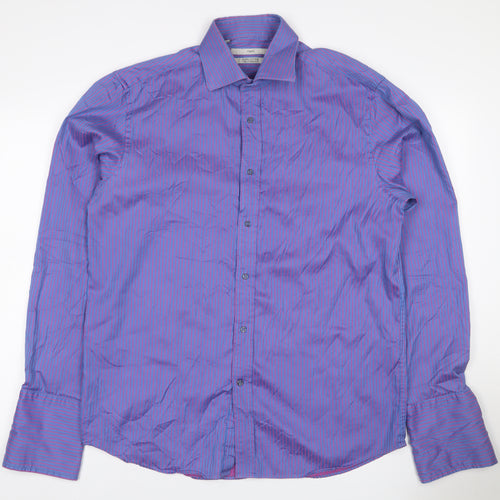 Next Men's Blue Pink Striped 16.5 Tailored Fit Cotton Shirt