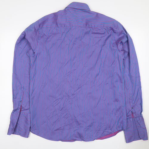 Next Men's Blue Pink Striped 16.5 Tailored Fit Cotton Shirt