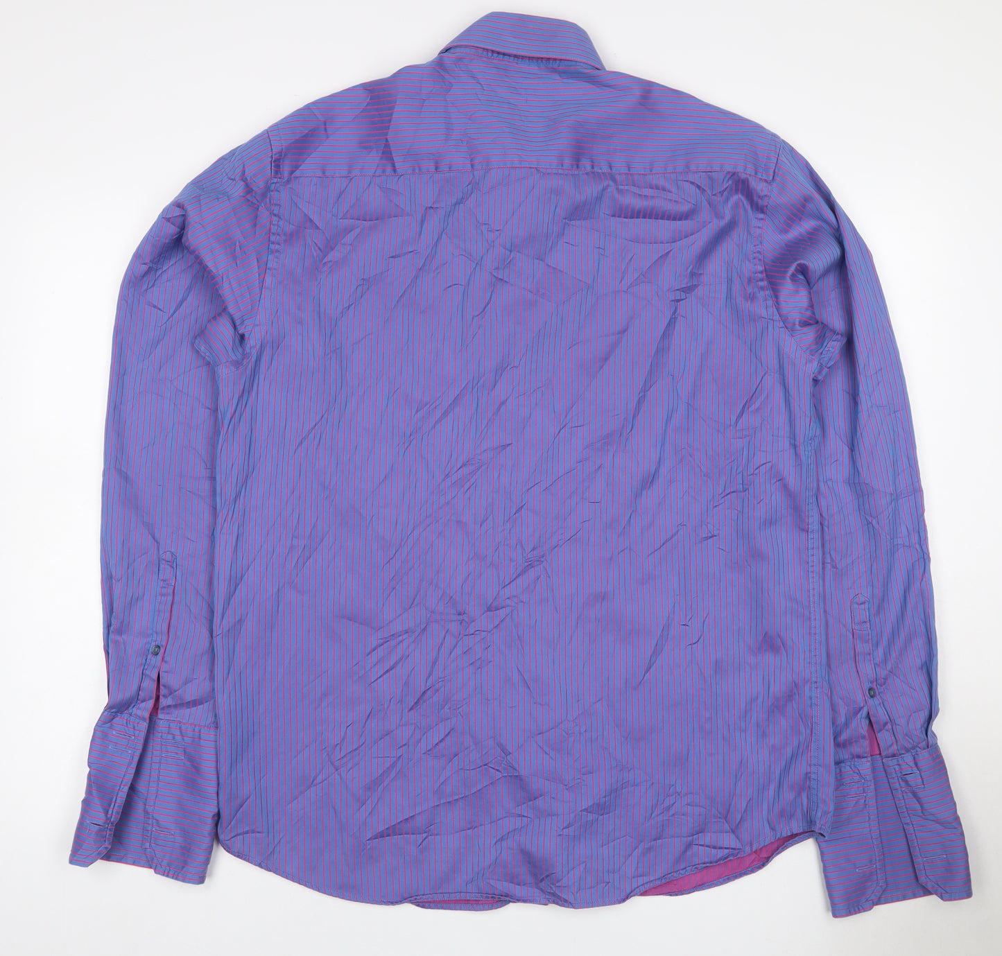 Next Men's Blue Pink Striped 16.5 Tailored Fit Cotton Shirt