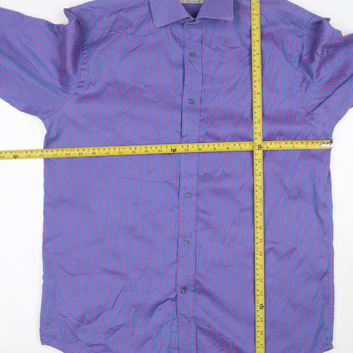 Next Men's Blue Pink Striped 16.5 Tailored Fit Cotton Shirt