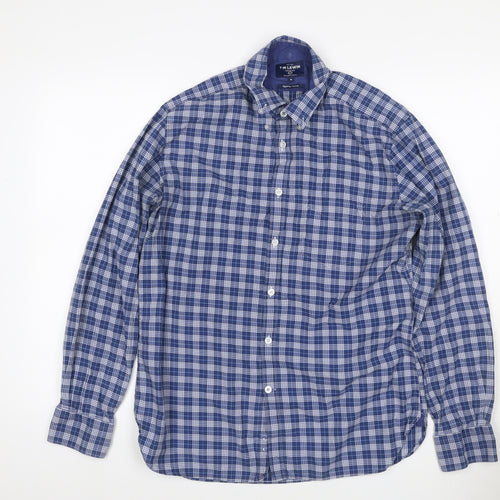 T.M. Lewin Men's Blue Plaid Egyptian Cotton Button-Down Shirt M