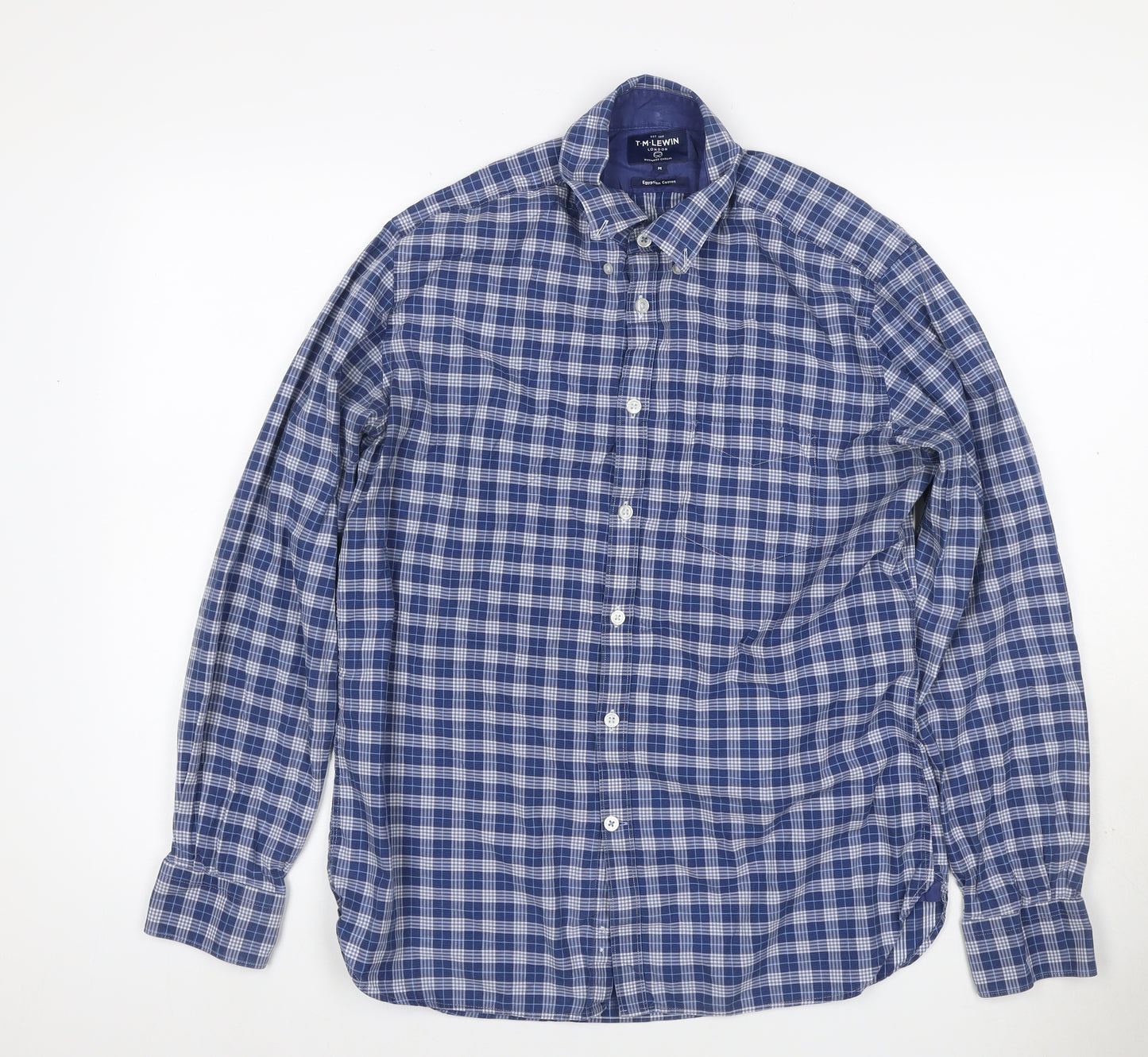 T.M. Lewin Men's Blue Plaid Egyptian Cotton Button-Down Shirt M