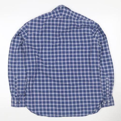 T.M. Lewin Men's Blue Plaid Egyptian Cotton Button-Down Shirt M