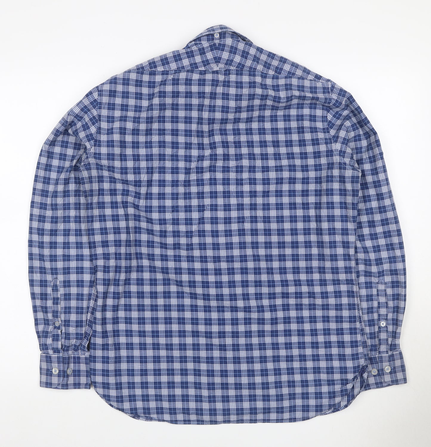 T.M. Lewin Men's Blue Plaid Egyptian Cotton Button-Down Shirt M