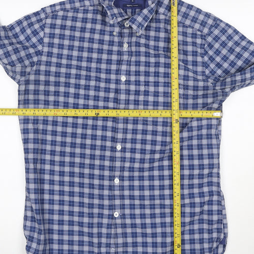 T.M. Lewin Men's Blue Plaid Egyptian Cotton Button-Down Shirt M