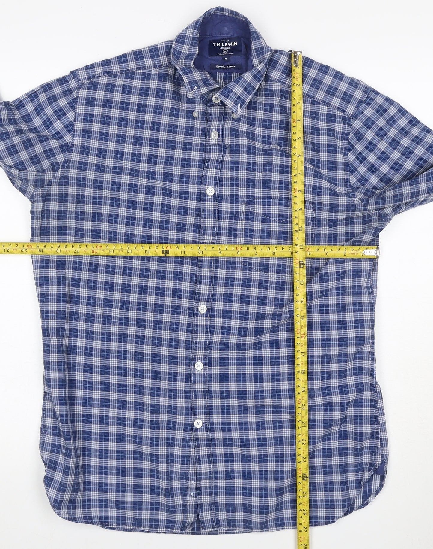 T.M. Lewin Men's Blue Plaid Egyptian Cotton Button-Down Shirt M