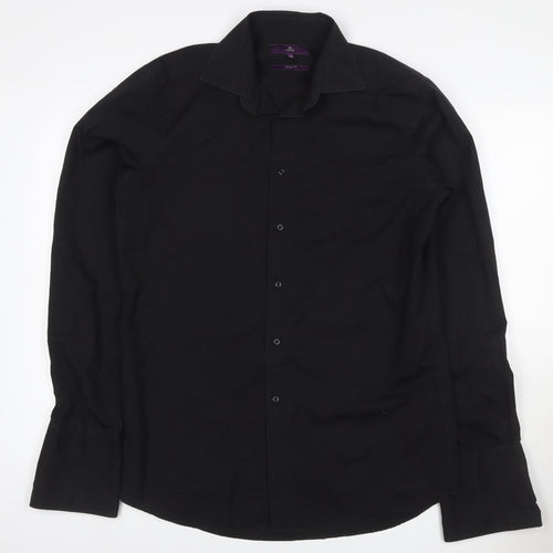 Next Men’s Black Size 16 Long Sleeve Point Collar Button-Up Shirt