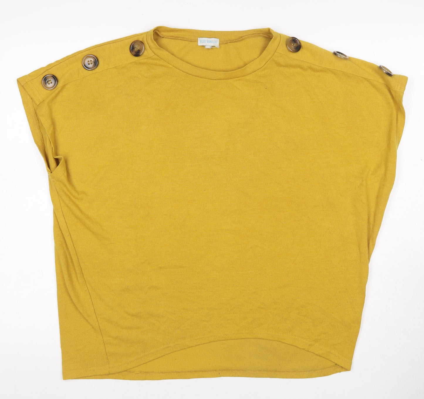 Blue Vanilla Women Yellow S/M Button Shoulder Jersey Top