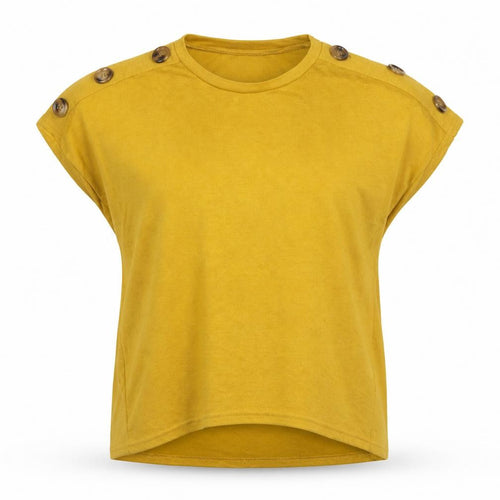 Blue Vanilla Women Yellow S/M Button Shoulder Jersey Top