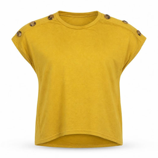 Blue Vanilla Women Yellow S/M Button Shoulder Jersey Top