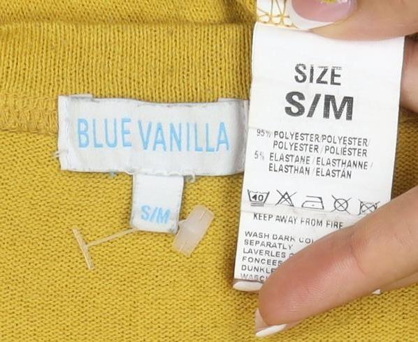 Blue Vanilla Women Yellow S/M Button Shoulder Jersey Top