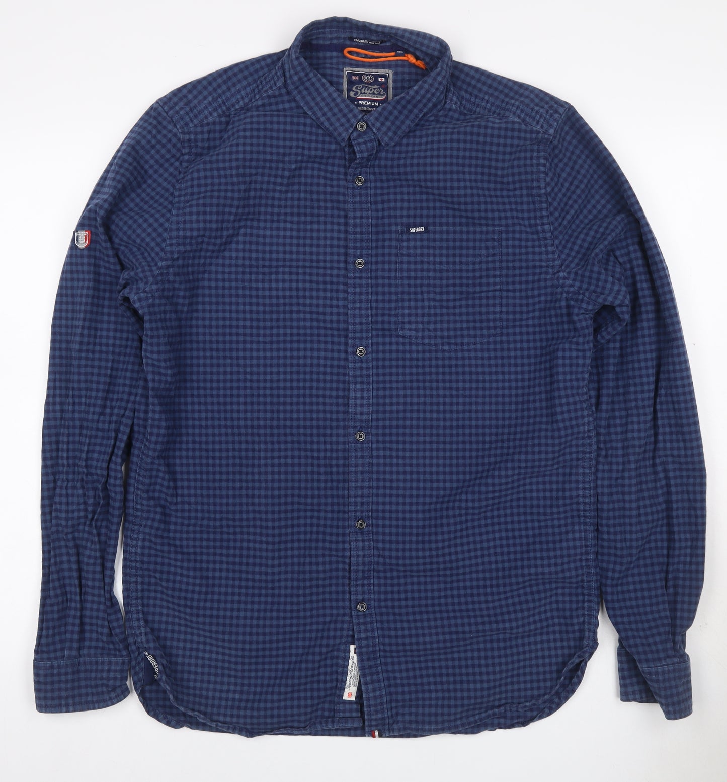 Superdry Men Blue Check Cotton Button-Up Shirt XL Long Sleeve