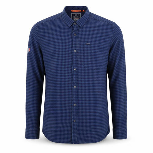 Superdry Men Blue Check Cotton Button-Up Shirt XL Long Sleeve