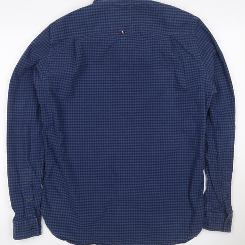 Superdry Men Blue Check Cotton Button-Up Shirt XL Long Sleeve
