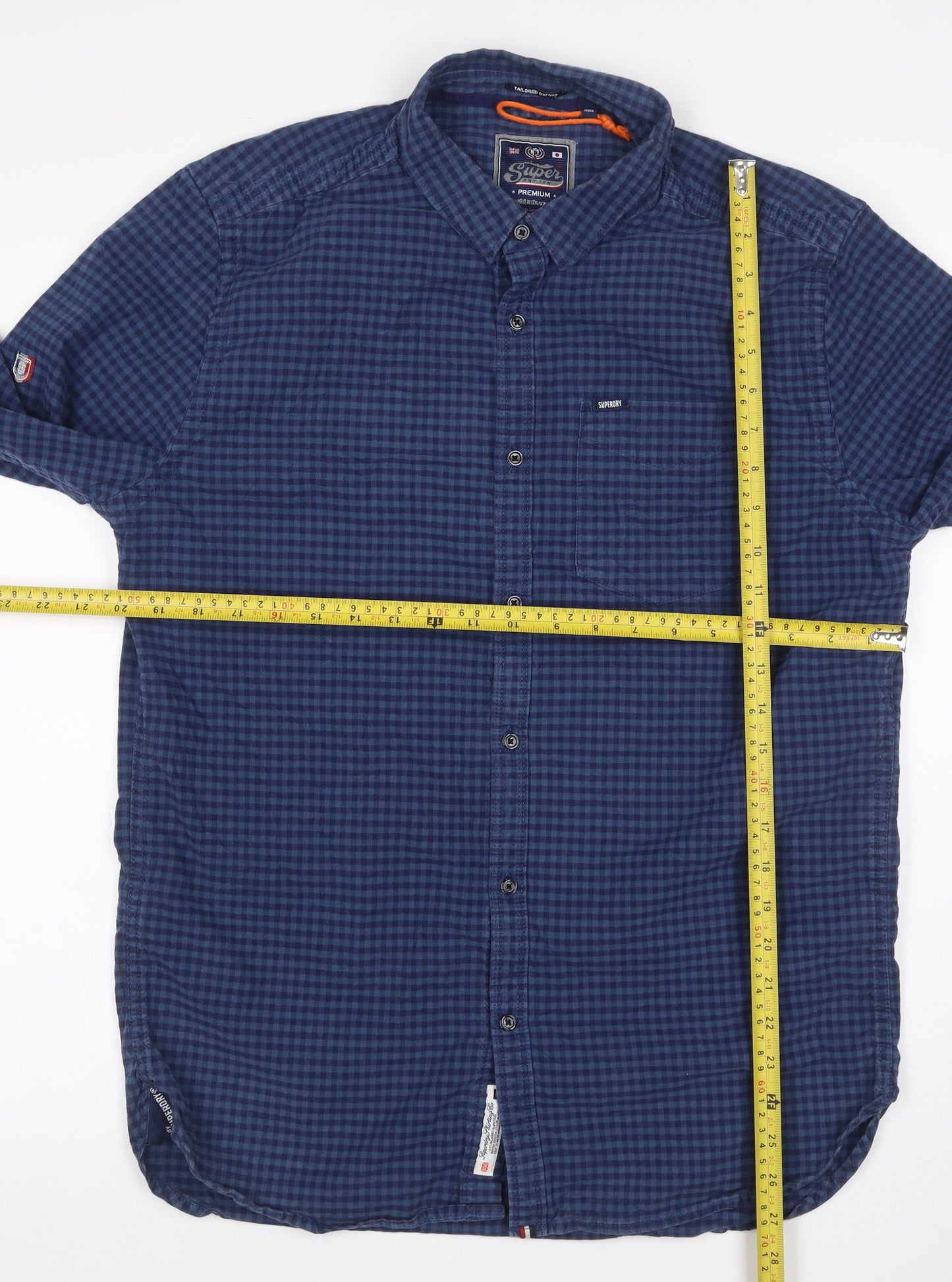 Superdry Men Blue Check Cotton Button-Up Shirt XL Long Sleeve