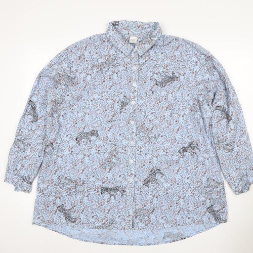 Cotton Traders Women Blue Size 20 Floral Zebra Cotton Button-Up Shirt