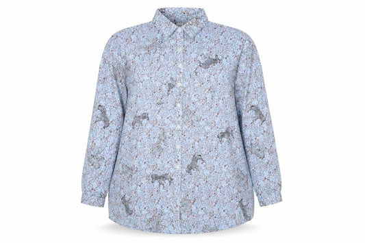 Cotton Traders Women Blue Size 20 Floral Zebra Cotton Button-Up Shirt