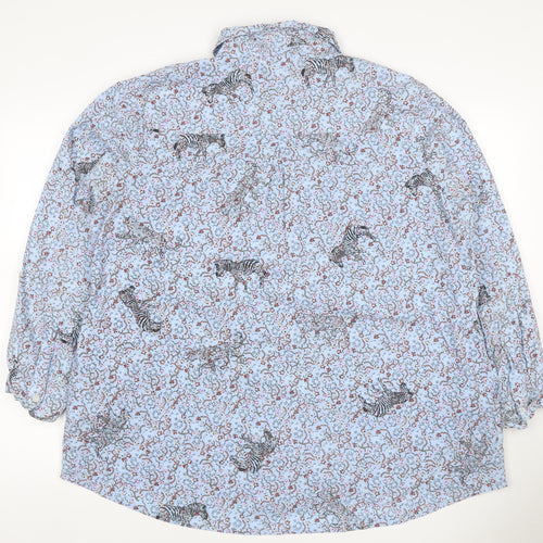 Cotton Traders Women Blue Size 20 Floral Zebra Cotton Button-Up Shirt