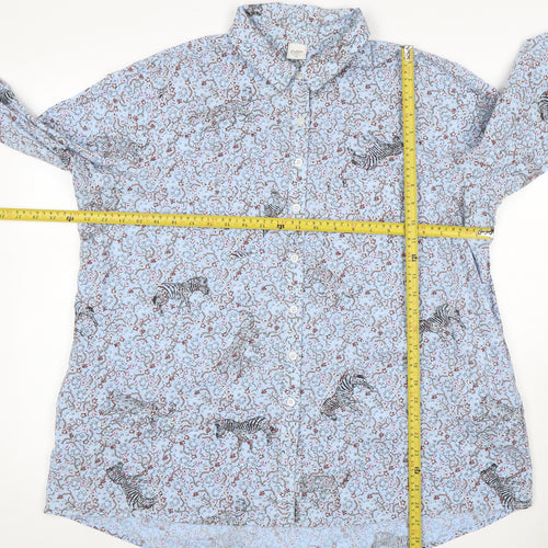 Cotton Traders Women Blue Size 20 Floral Zebra Cotton Button-Up Shirt