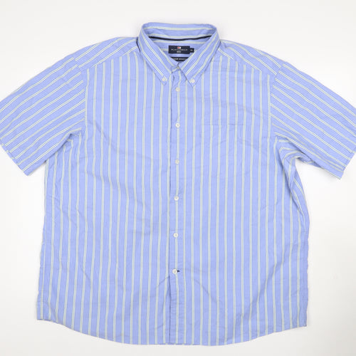 Marks and Spencer Men Blue Stripe Button Down Shirt 2XL Short Sleeve