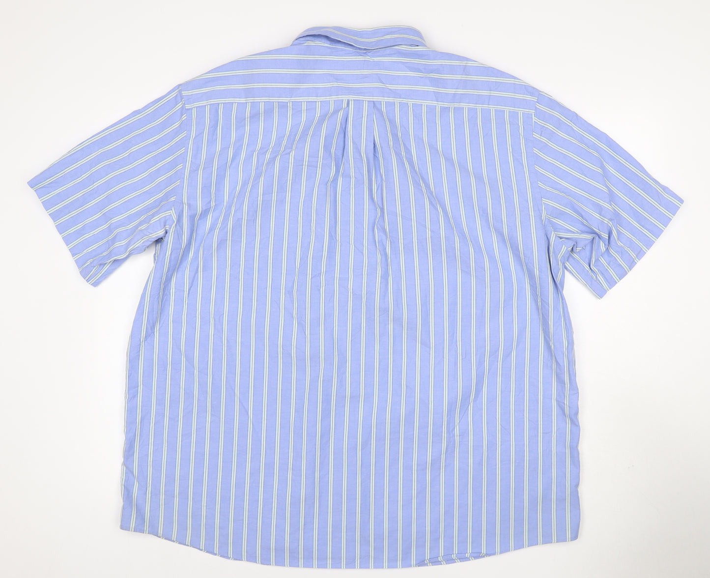 Marks and Spencer Men Blue Stripe Button Down Shirt 2XL Short Sleeve