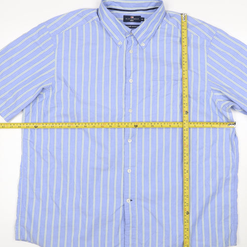 Marks and Spencer Men Blue Stripe Button Down Shirt 2XL Short Sleeve