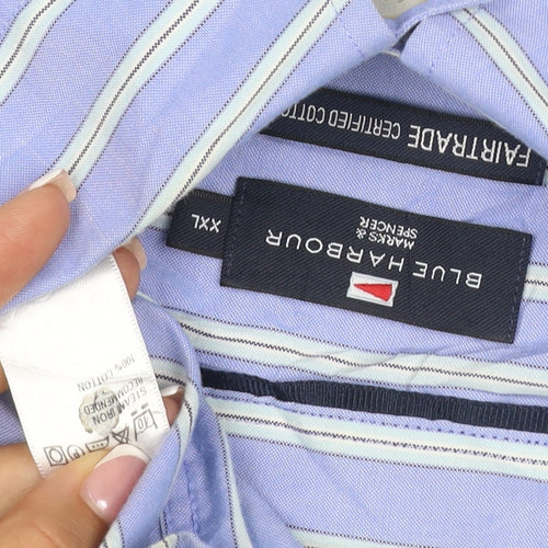 Marks and Spencer Men Blue Stripe Button Down Shirt 2XL Short Sleeve