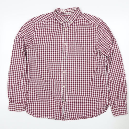 Howick Men's Red Check Cotton Button-Down Long Sleeve Shirt Size L