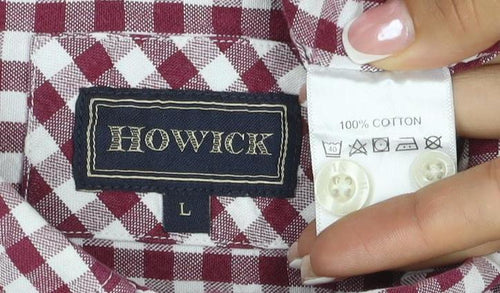 Howick Men's Red Check Cotton Button-Down Long Sleeve Shirt Size L