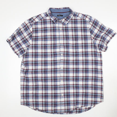 Sandstone by M&Co Men's Blue Check Cotton Short Sleeve Button-Up Shirt XL