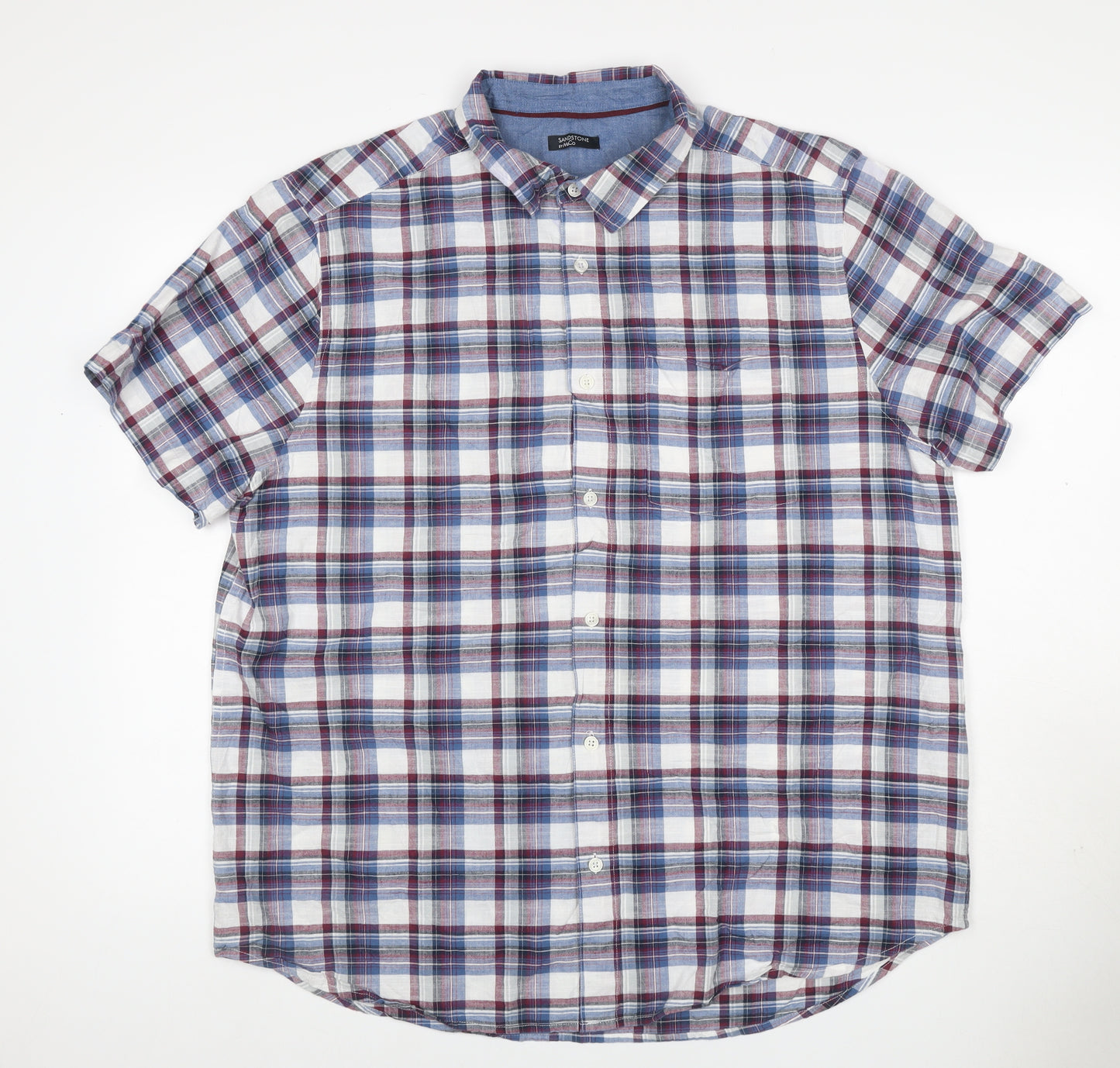 Sandstone by M&Co Men's Blue Check Cotton Short Sleeve Button-Up Shirt XL