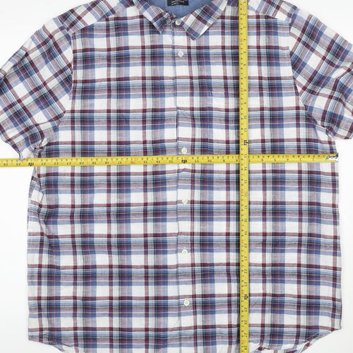 Sandstone by M&Co Men's Blue Check Cotton Short Sleeve Button-Up Shirt XL