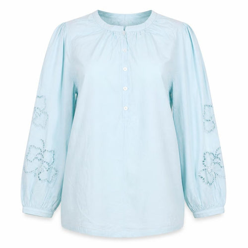 M&S Women Blue Size 10 Cotton Embroidered Long Sleeve Tunic Blouse