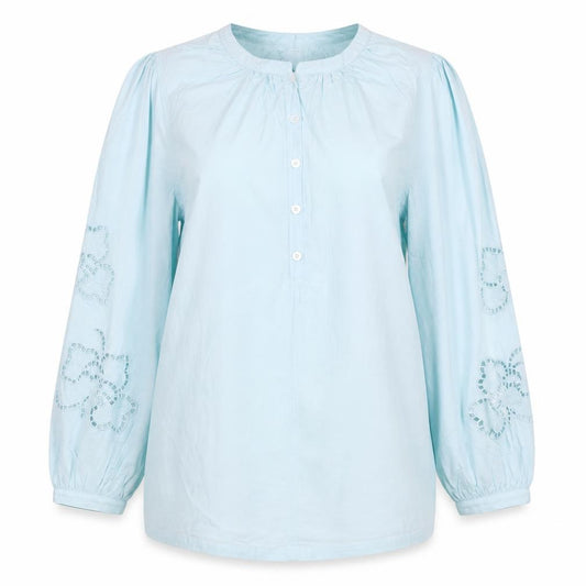 M&S Women Blue Size 10 Cotton Embroidered Long Sleeve Tunic Blouse