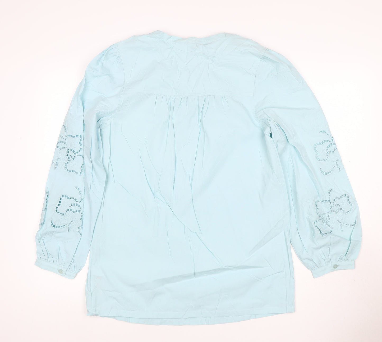 M&S Women Blue Size 10 Cotton Embroidered Long Sleeve Tunic Blouse