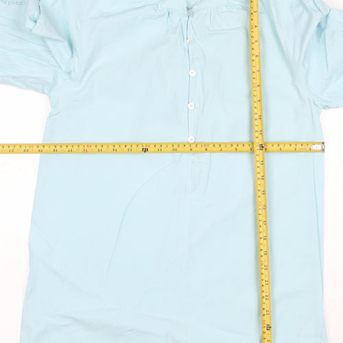 M&S Women Blue Size 10 Cotton Embroidered Long Sleeve Tunic Blouse