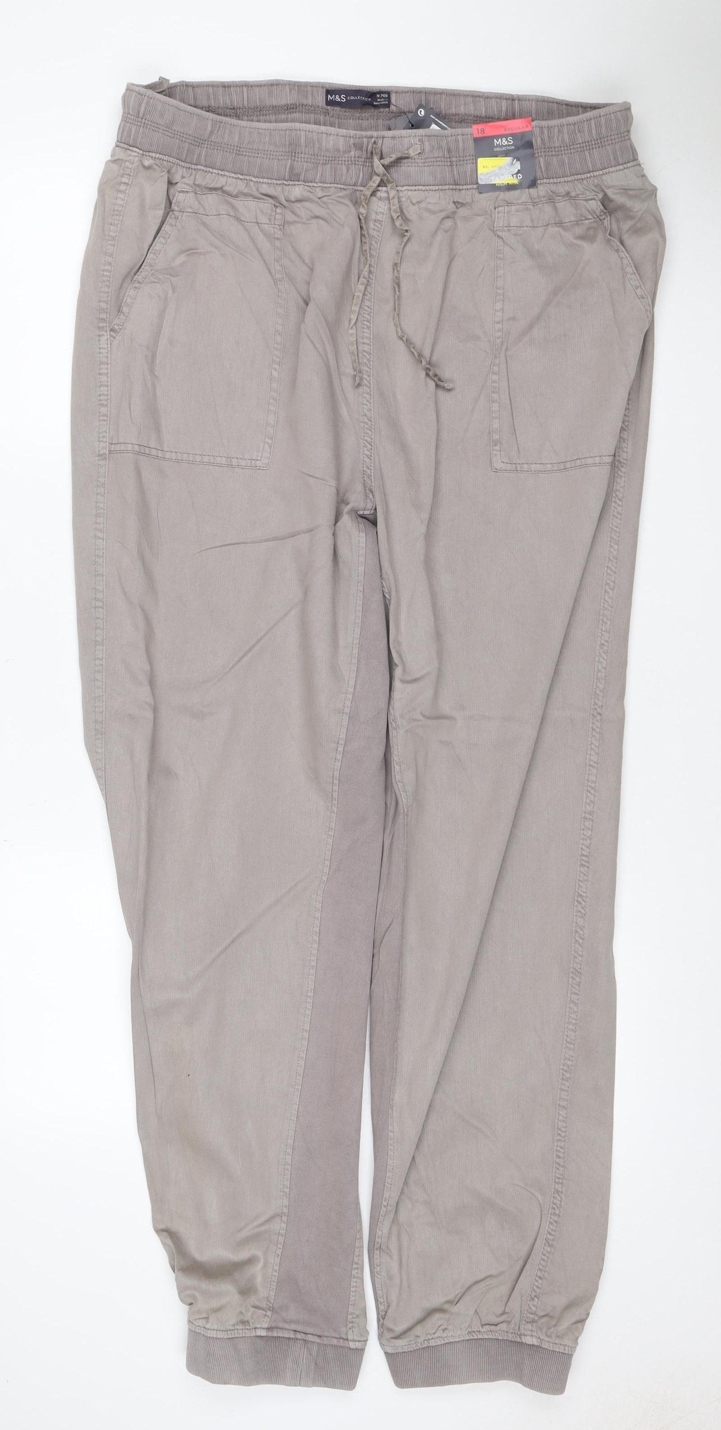 Marks & Spencer Women Grey Size 18 Regular Lyocell Cotton Jogger Trousers