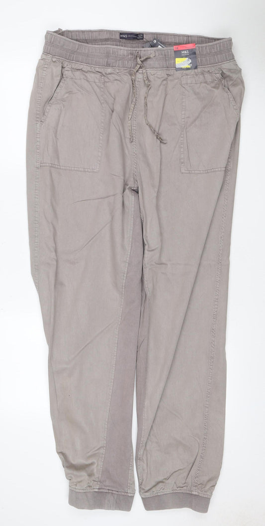 Marks & Spencer Women Grey Size 18 Regular Lyocell Cotton Jogger Trousers
