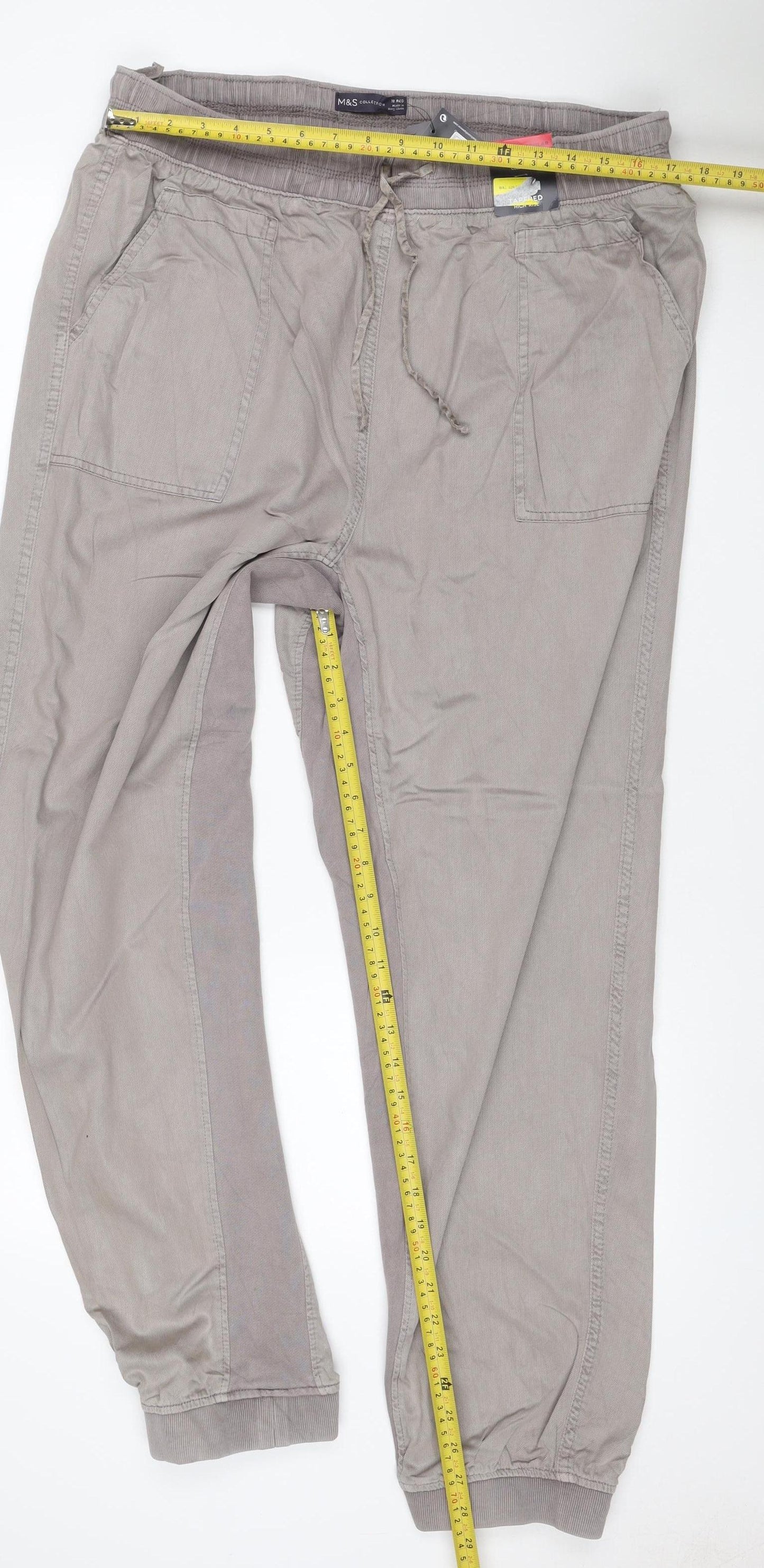 Marks & Spencer Women Grey Size 18 Regular Lyocell Cotton Jogger Trousers