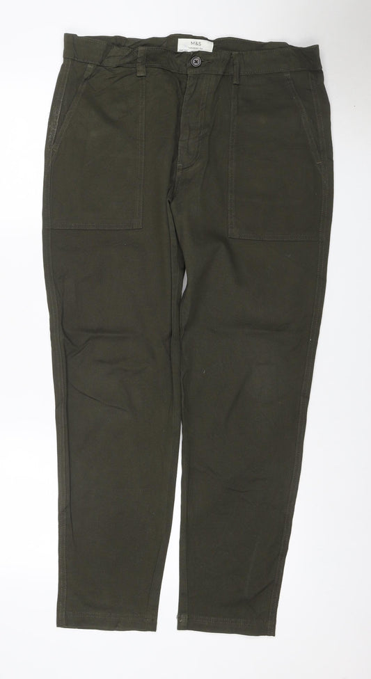 M&S Men’s Green 34/31 Tapered Fit Stretch Cargo Jeans