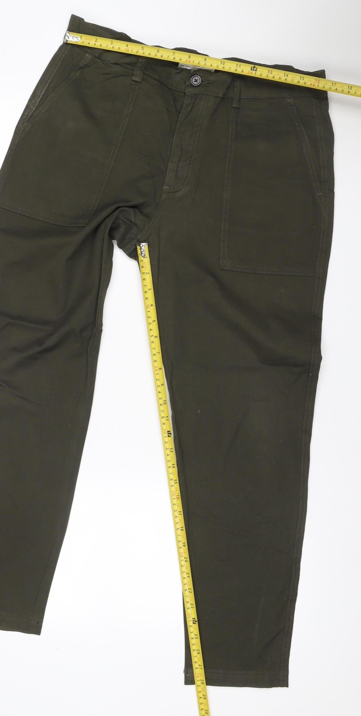 M&S Men’s Green 34/31 Tapered Fit Stretch Cargo Jeans