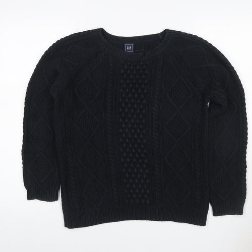GAP Women Black M Cable Knit Cotton Crew Neck Pullover Jumper