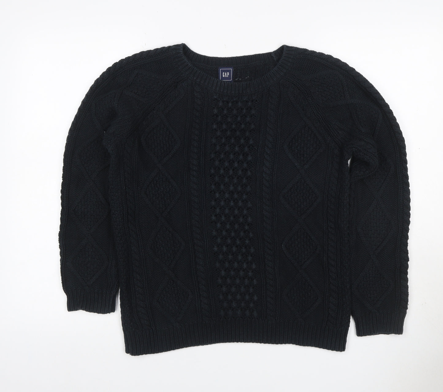 GAP Women Black M Cable Knit Cotton Crew Neck Pullover Jumper