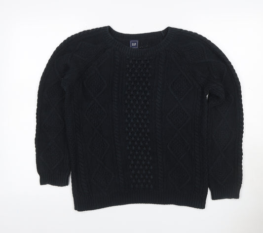 GAP Women Black M Cable Knit Cotton Crew Neck Pullover Jumper