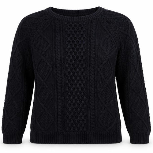GAP Women Black M Cable Knit Cotton Crew Neck Pullover Jumper